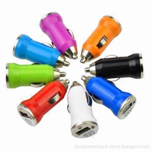 Car Charger with Single USB, Red LED Lighting, ABS Material & Bullet Shape